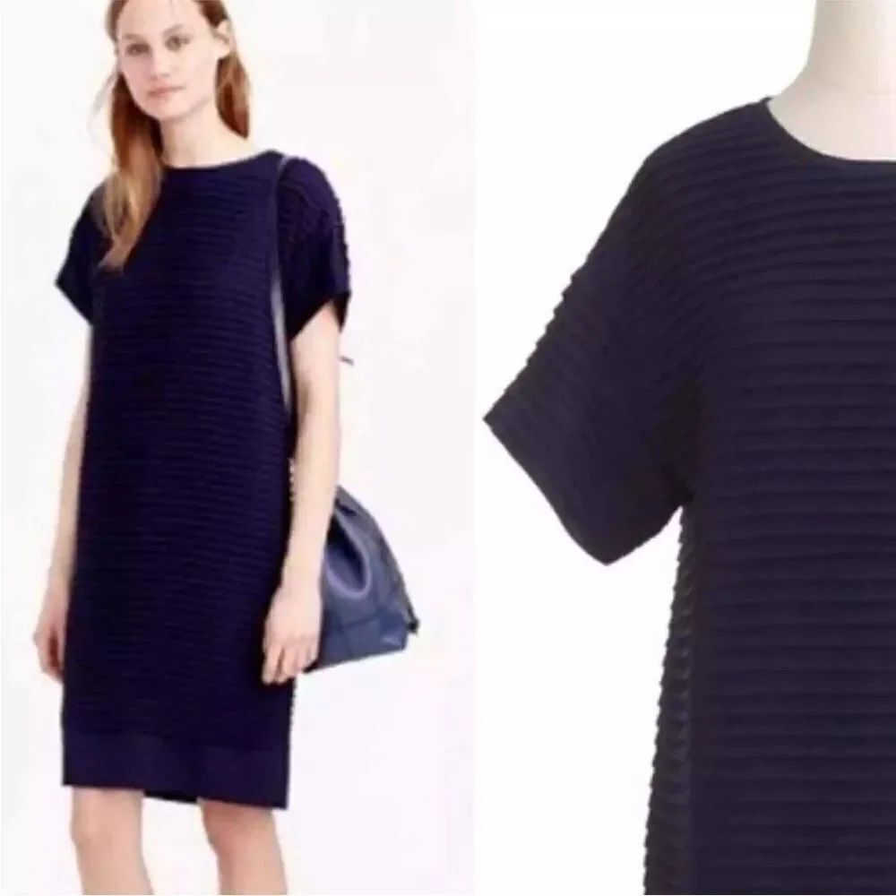 J.Crew Shift Dress Women Size 2 Navy Pleated Short Sleeve